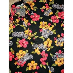 HWY 1 Hawaiian Aloha Shirt Camp Motorcycle Fruit Flower Bold Colorful Sz 1X XL